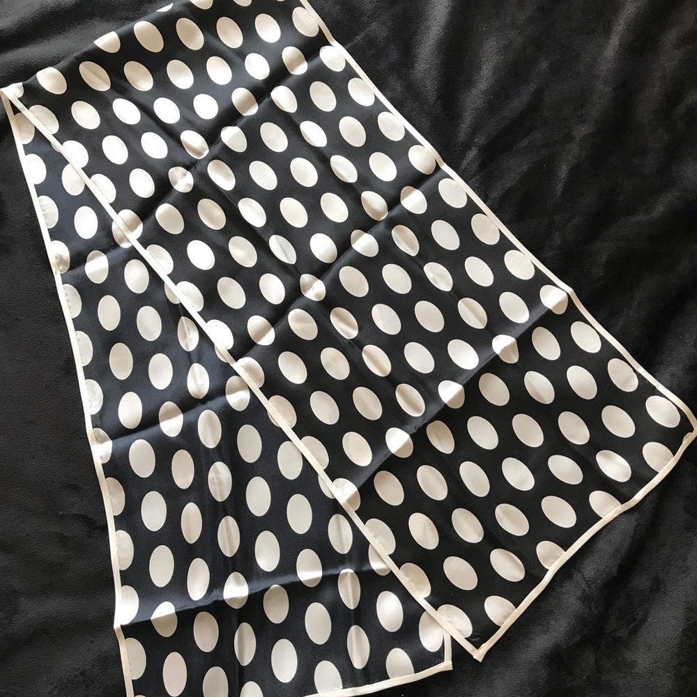 Silk polka dot black & white scarf